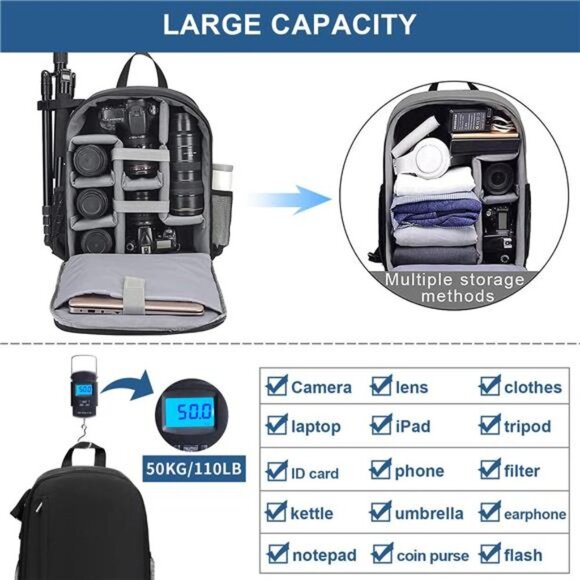 Waterproof Camera Backpack for DSLR, Mirrorless - Compatible with Sony, Canon - Picture 4 of 7